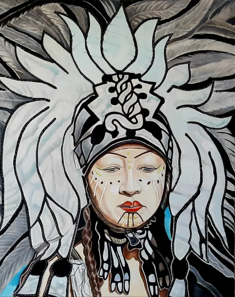 Striking painting of Aztec Female Dancer