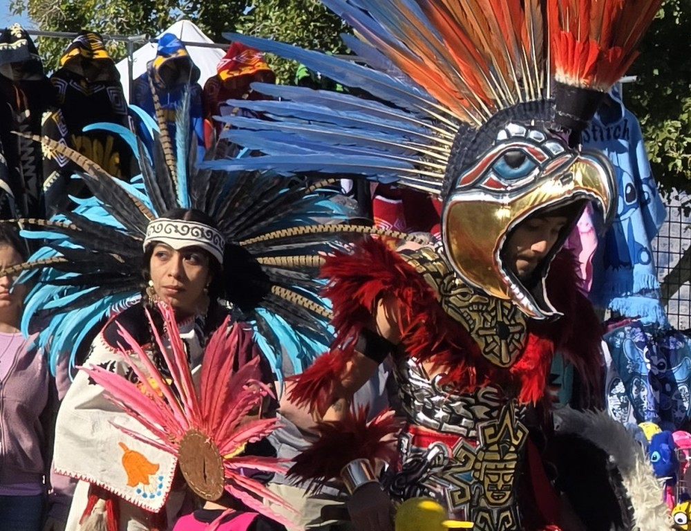 Pahrump Social Powwow 2025:  Second image of the spectacular Gourde dancers' routine.
