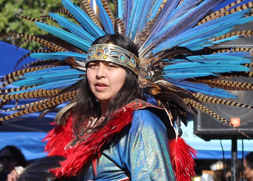 Pahrump Social Powwow 2025:  Image of Gourde dancer dressed with spectacular headdress.