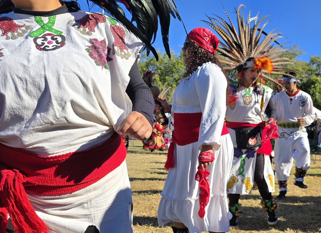 Pahrump Social Powwow 2025: Wide angle image of the Gourde dancers following the Grand Entry parade.