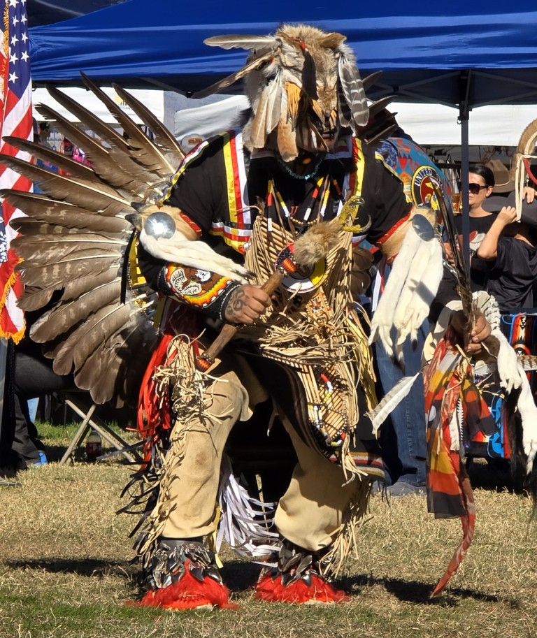 Apache Honorary Leader in the Grand Entry as seen in powwows: Cedar Band; Cedar City; Duck Valley; Elko; Ely; Fallon; Fort Mojave; Goshute; Las Vegas; Snow Mountain; Las Vegas Snow Mountain; Las Vegas Paiute Tribe; Las Vegas Snow Mountain Paiute; Las Vegas Snow Mountain Paiute Tribe; 33rd annual Las Vegas Snow Mountain Paiute; Moapa; Muckleshoot; Nevada Day; Numaga; Pahrump; Pahrump Valley; Pahrump Valley Social; Pahrump Social; Petrack; Petrack Park; Red Dress; Sacred Visions; San Marcos; San Marcos Apache; Stewart; Sycuan; UNLV; UNR; Univ. of Nev. Reno; and Walker River; & Western Navajo Fair.