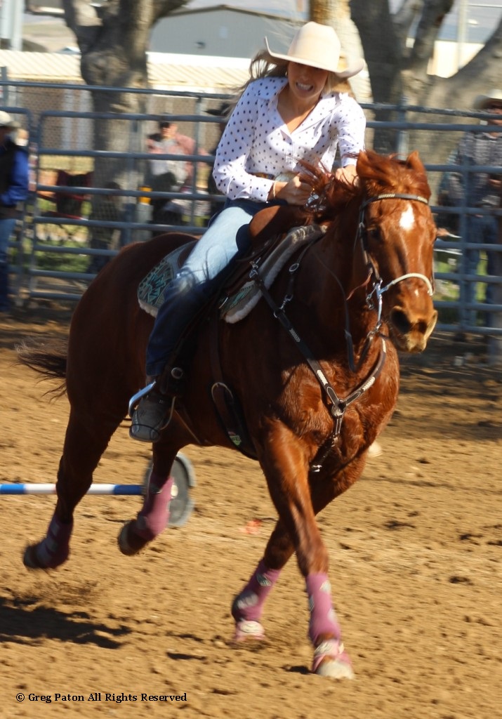Pole-bending event, contestant races to finish of time trials at McCullough Arena, Pahrump Nevada, as seen in rodeos: Alamo; Alamo HS; Battle Mountain; Battle Mountain HS; Boulder City; Boulder City HS; Pahrump; Pahrump Valley; Pahrump Valley HS; Elko; Elko HS; Eureka; Eureka HS; Fallon; Fallon HS; Fernley; Fernley HS; Humboldt; Humboldt HS; Las Vegas; Moapa Valley; Moapa Valley HS; Spanish Springs; Spanish Springs HS; Washoe; Washoe HS; Wells; Wells HS; White Pine; White Pine HS; NSHSRA; Priefert Pavilion; & South Point; Petrack; & Petrack Park.