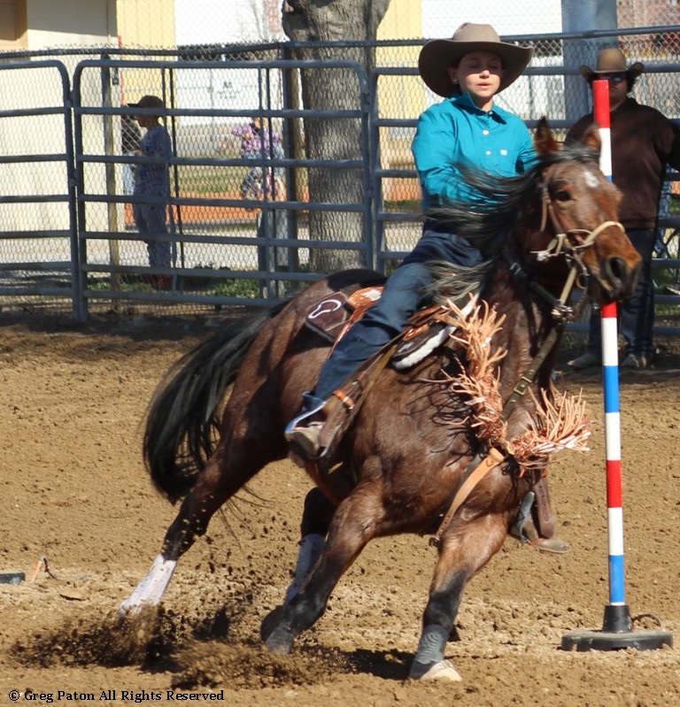 Pole-bending event, contestant races to finish of time trials at McCullough Arena, Pahrump Nevada, as seen in rodeos: Alamo; Alamo HS; Battle Mountain; Battle Mountain HS; Boulder City; Boulder City HS; Pahrump; Pahrump Valley; Pahrump Valley HS; Elko; Elko HS; Eureka; Eureka HS; Fallon; Fallon HS; Fernley; Fernley HS; Humboldt; Humboldt HS; Las Vegas; Moapa Valley; Moapa Valley HS; Spanish Springs; Spanish Springs HS; Washoe; Washoe HS; Wells; Wells HS; White Pine; White Pine HS; NSHSRA; Priefert Pavilion; & South Point; Petrack; & Petrack Park.
