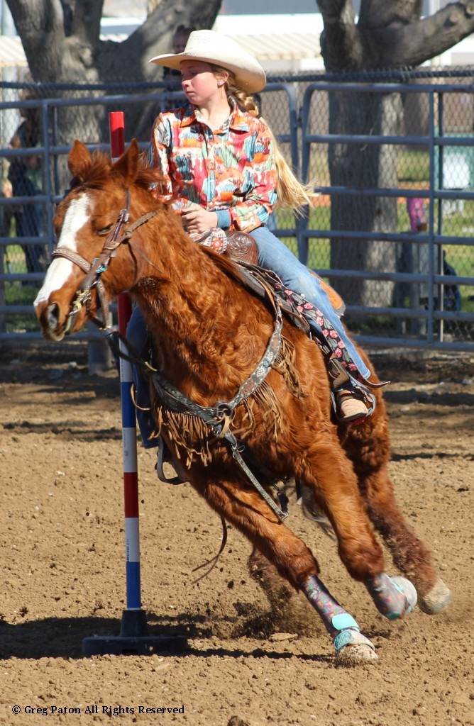 Pole-bending event, contestant races to finish of time trials at McCullough Arena, Pahrump Nevada, as seen in rodeos: Alamo; Alamo HS; Battle Mountain; Battle Mountain HS; Boulder City; Boulder City HS; Pahrump; Pahrump Valley; Pahrump Valley HS; Elko; Elko HS; Eureka; Eureka HS; Fallon; Fallon HS; Fernley; Fernley HS; Humboldt; Humboldt HS; Las Vegas; Moapa Valley; Moapa Valley HS; Spanish Springs; Spanish Springs HS; Washoe; Washoe HS; Wells; Wells HS; White Pine; White Pine HS; NSHSRA; Priefert Pavilion; & South Point; Petrack; & Petrack Park.