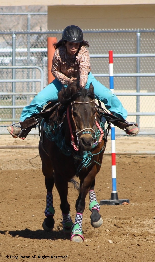 Pole-bending event, contestant races to finish of time trials at McCullough Arena, Pahrump Nevada, as seen in rodeos: Alamo; Alamo HS; Battle Mountain; Battle Mountain HS; Boulder City; Boulder City HS; Pahrump; Pahrump Valley; Pahrump Valley HS; Elko; Elko HS; Eureka; Eureka HS; Fallon; Fallon HS; Fernley; Fernley HS; Humboldt; Humboldt HS; Las Vegas; Moapa Valley; Moapa Valley HS; Spanish Springs; Spanish Springs HS; Washoe; Washoe HS; Wells; Wells HS; White Pine; White Pine HS; NSHSRA; Priefert Pavilion; & South Point; Petrack; & Petrack Park.