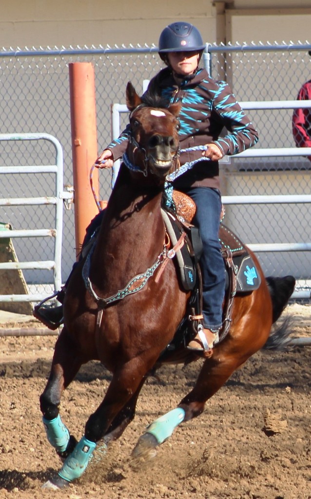 Pole-bending event, contestant swings into last turn in time trials at McCullough Arena, Pahrump Nevada, as seen in rodeos: Alamo; Alamo HS; Battle Mountain; Battle Mountain HS; Boulder City; Boulder City HS; Pahrump; Pahrump Valley; Pahrump Valley HS; Elko; Elko HS; Eureka; Eureka HS; Fallon; Fallon HS; Fernley; Fernley HS; Humboldt; Humboldt HS; Las Vegas; Moapa Valley; Moapa Valley HS; Spanish Springs; Spanish Springs HS; Washoe; Washoe HS; Wells; Wells HS; White Pine; White Pine HS; NSHSRA; Priefert Pavilion; & South Point; Petrack; & Petrack Park.