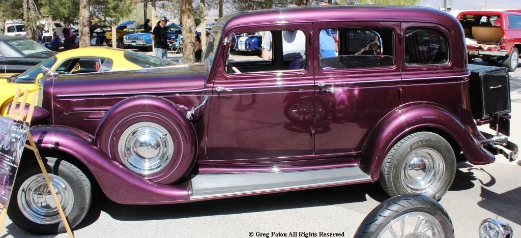 2026 Pahrump Fall Festival Parade & Car Show 1934 350 Dodge Suicide 4-Door Sedan in Prowler Purple.