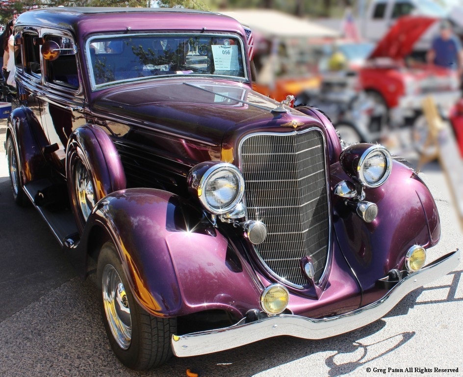 2026 Pahrump Fall Festival Parade & Car Show 1934 350 Dodge Suicide 4-Door Sedan in Prowler Purple.